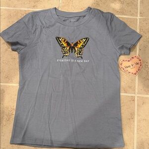 Grey T-Shirt with Butterfly Design